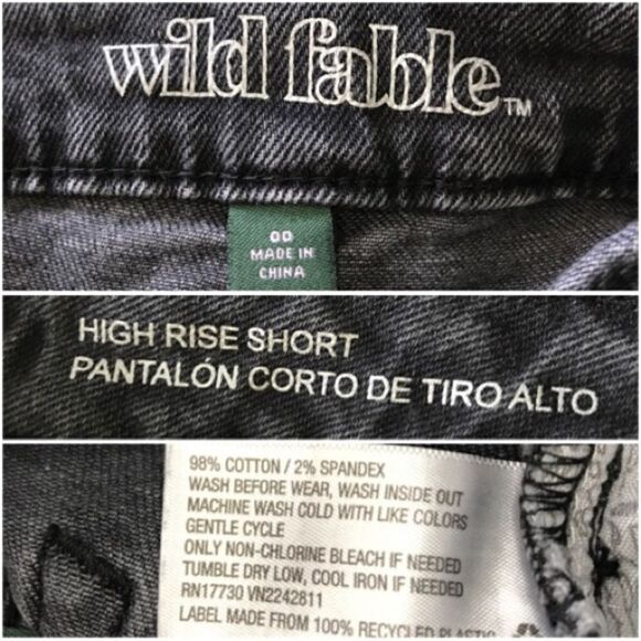 Wild Fable Black Washed Destructed Denim Shorts 00 - Picture 3 of 4